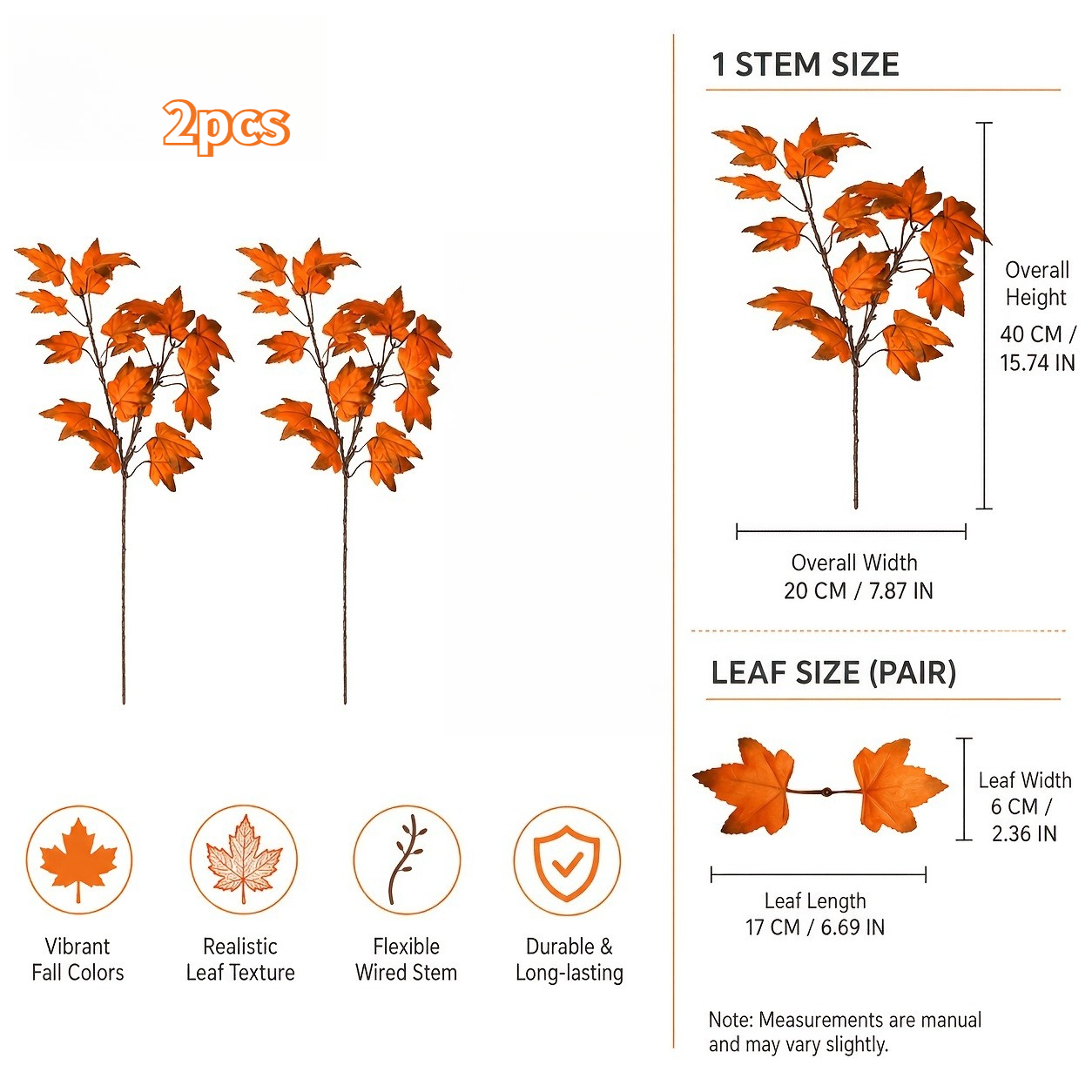 TEMU 2pcs- Faux Maple Leaf Branches, Thanksgiving Decoration Artificial Flowers, Country Style, Home Kitchen Table Centerpiece, Entryway Window Sill