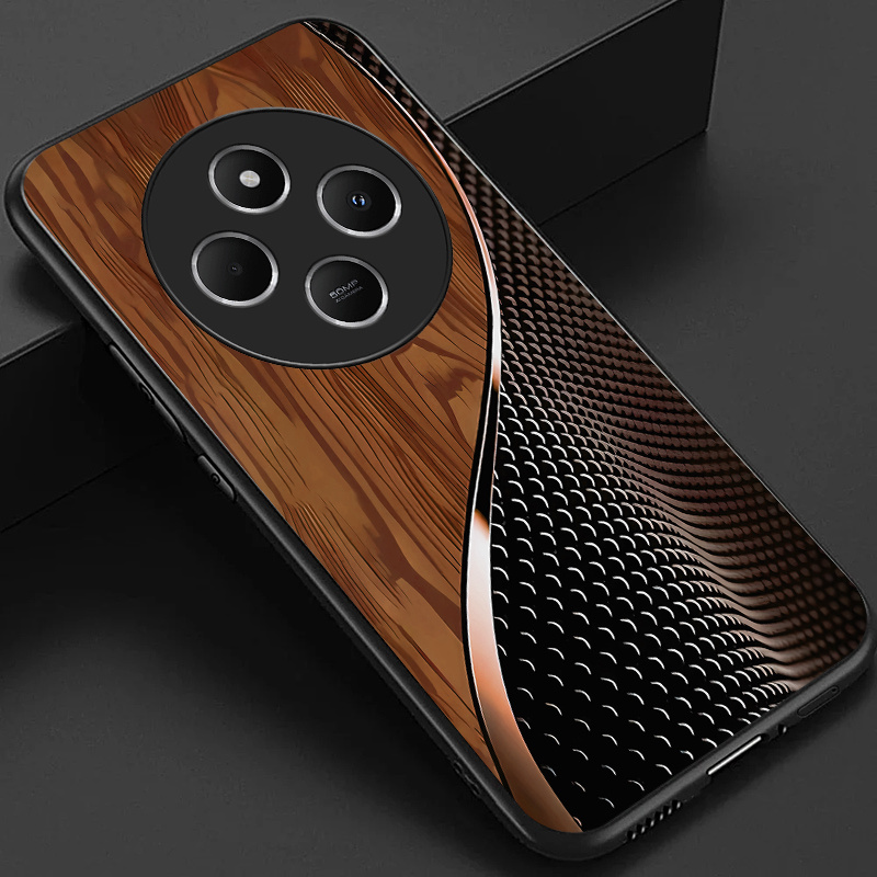TEMU para Teléfono - para Redmi 14C, Poco C75, para Redmi A4, A3 Pro y 14R, con un Elegante Dorso de Vidrio con Diseño de Negras, Verdes y Marrones,