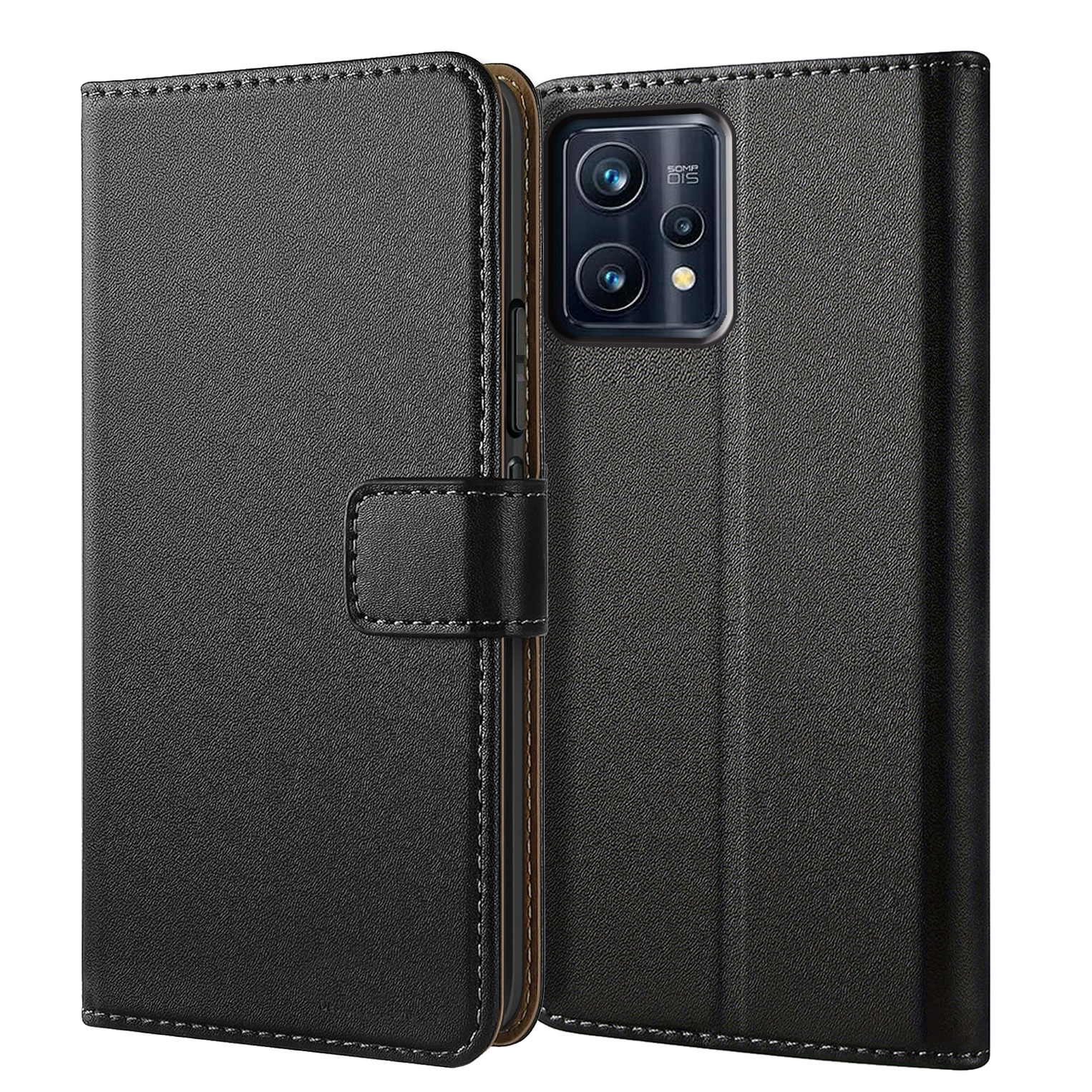 TEMU Phone Case: Case For Realme 9 / Realme 9 Pro+ / 9 Pro Plus Wallet Case With Kickstand Black Faux Leather Card Slot Flip Protective Phone Case
