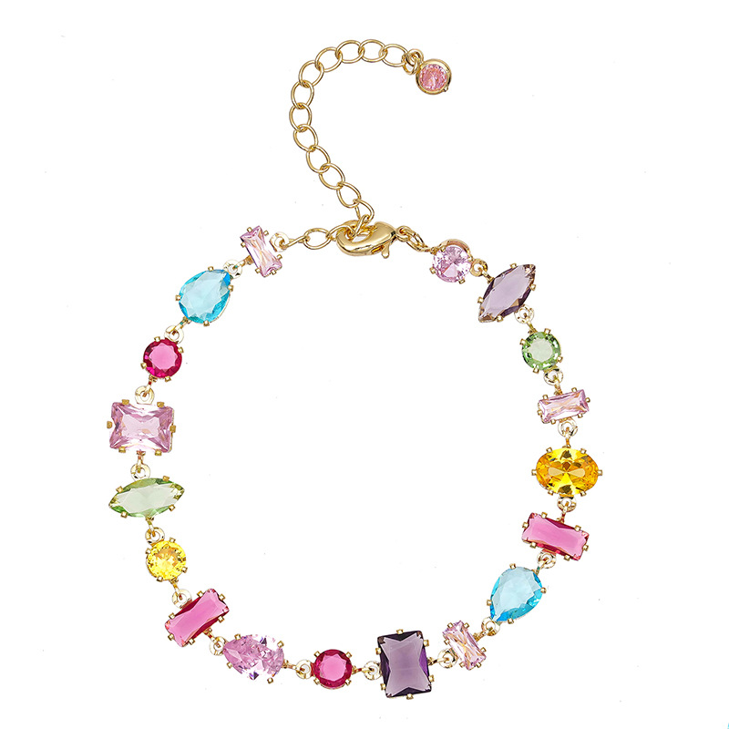 TEMU Women's Fashion Bracelet – Colorful Geometric Irregular Zirconia Bracelet, Bohemian Drop-shaped Bracelet, Shiny And Sweet Fashion Wristband.