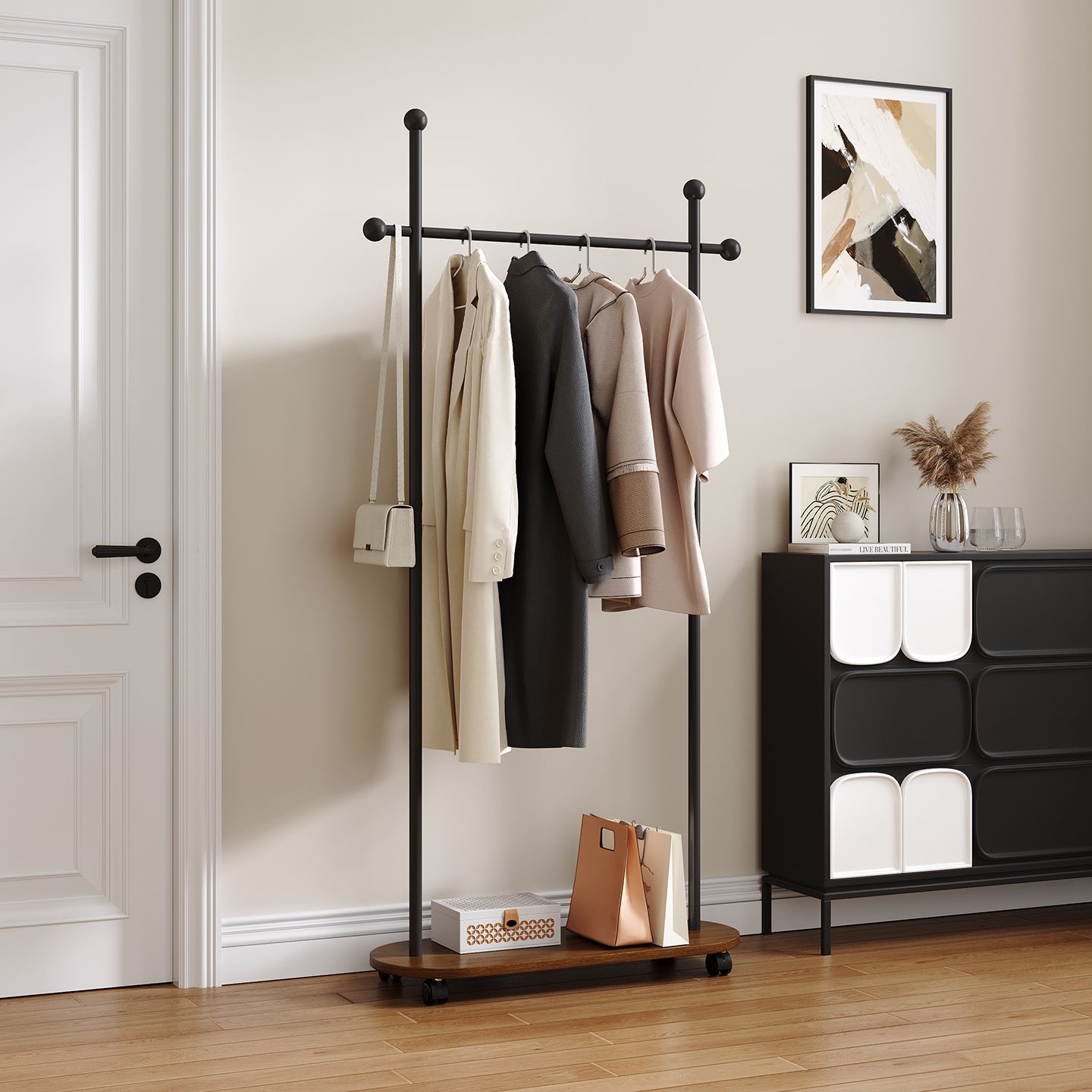 Steh-Garderobe, Freistehender Kleiderständer fürs Schlafzimmer, Einfacher Vertikaler Kleiderständer für Zuhause, Leichter Luxus Mobiler Kleiderständer