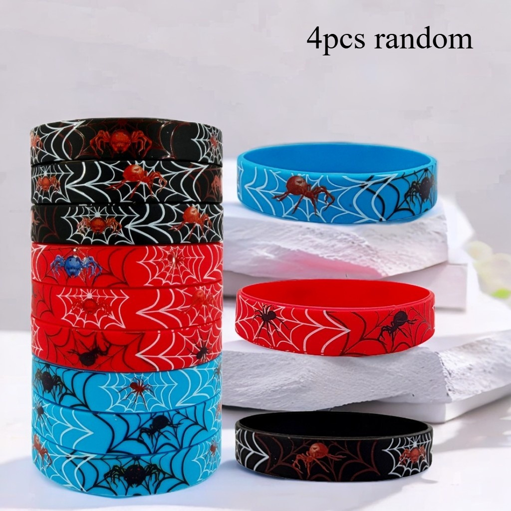 TEMU 4pcs Spider Party Favor Set, Spider Wristband Bracelet, Spider Web Bracelet, Suitable For Themed Birthday Supplies, Costume Party Decorations,