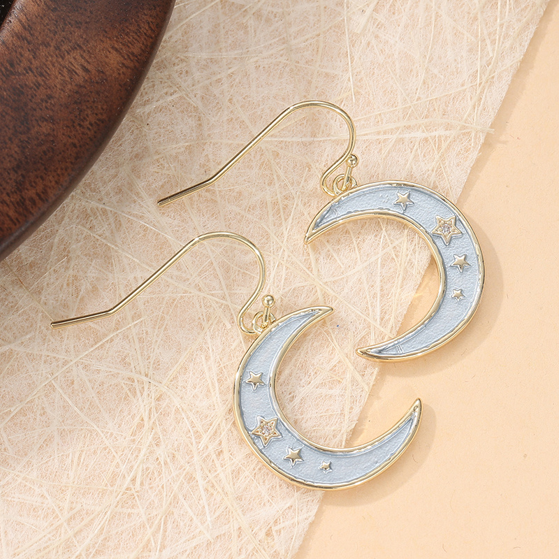 Women's Hand-Carved Moon and Star Earrings with Pendant