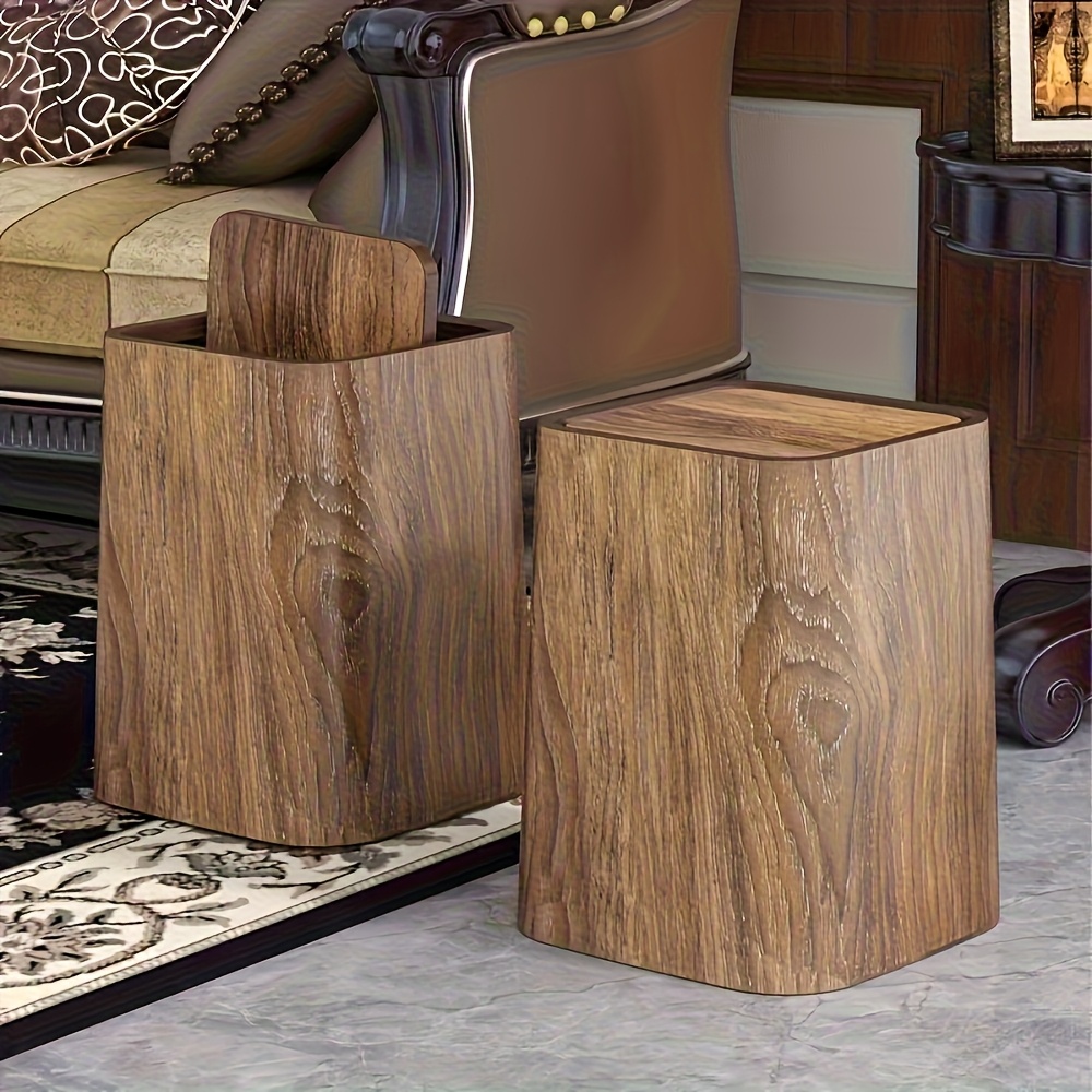 Vintage Wood Grain Trash Can, Large Capacity Multi-Scene Plastic Waste Paper Basket, Decorative Home and Office Storage Tool