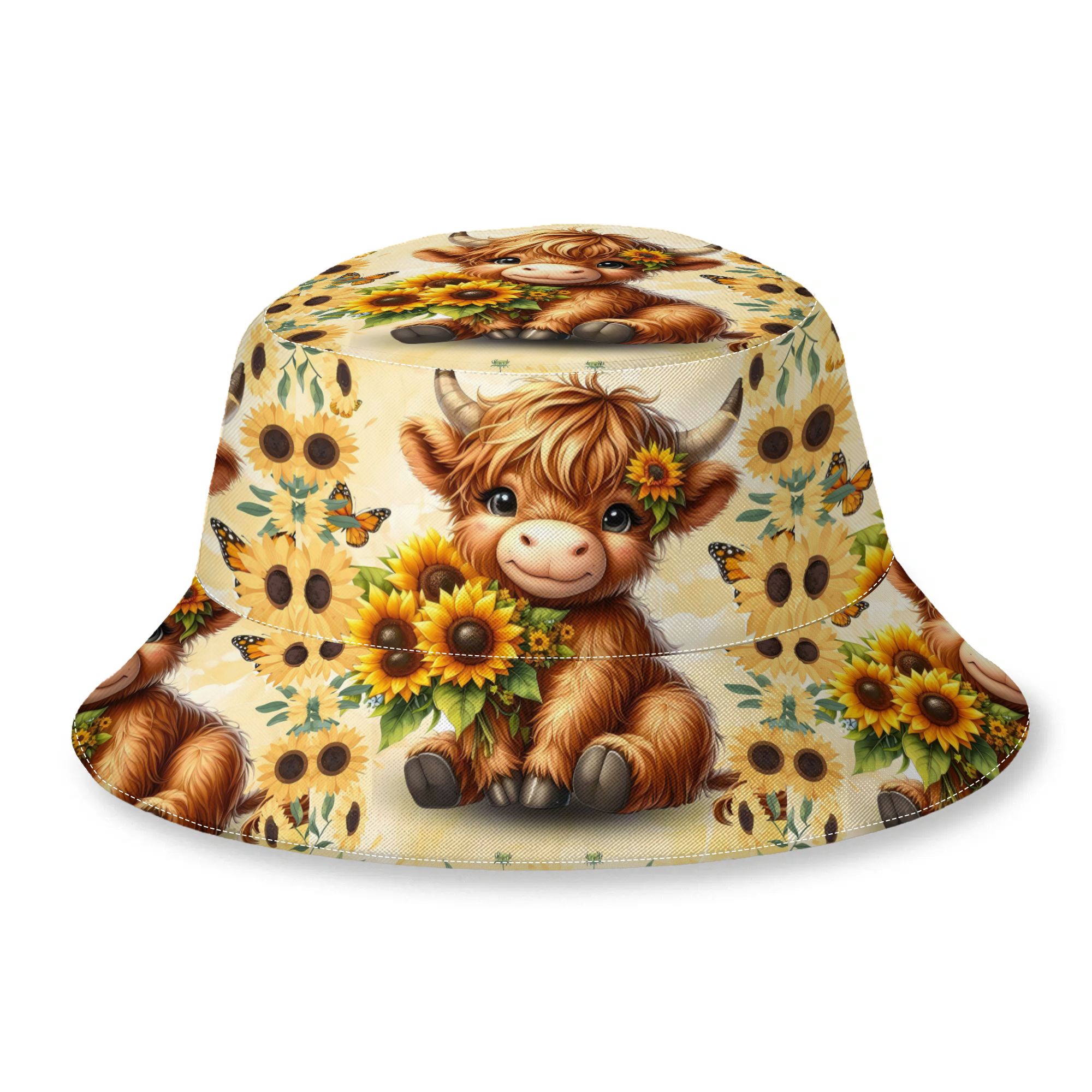 TEMU Cute Highland Cow Fisherman Hat Bucket Hat Trendy Printed2d Print Design