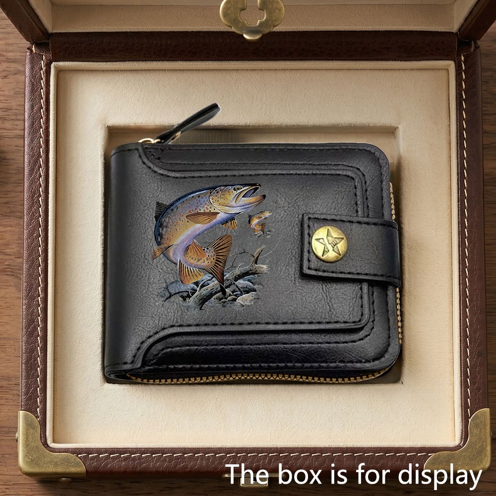 TEMU 1pc New Trout Fishing Pattern Fashionable Business Casual Men's Wallet, Men' Purse, Card Holder, Unisex, Suitable For Daily Commuting, Casual
