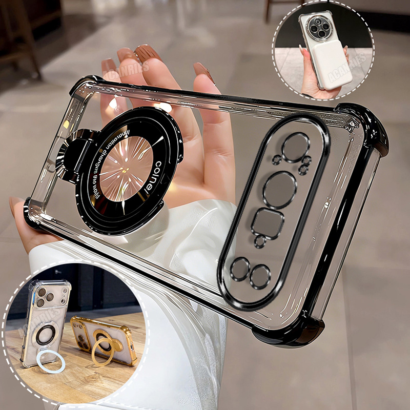 TEMU Phone Case: Acanries 1 Luxury Thin Ring Folding Stand Holder Bracket + 1 Plating Clear Shockproof Protective Phone Case For Google Pixel 10 Pro