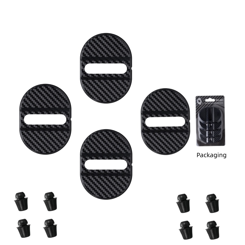 TEMU 12pcs Car Door Protection Accessory Set, 4pcs Carbon Fiber Door Lock Covers + 8pcs Door Shock Absorbing Buffer Pads, Shockproof Rust Proof Noise