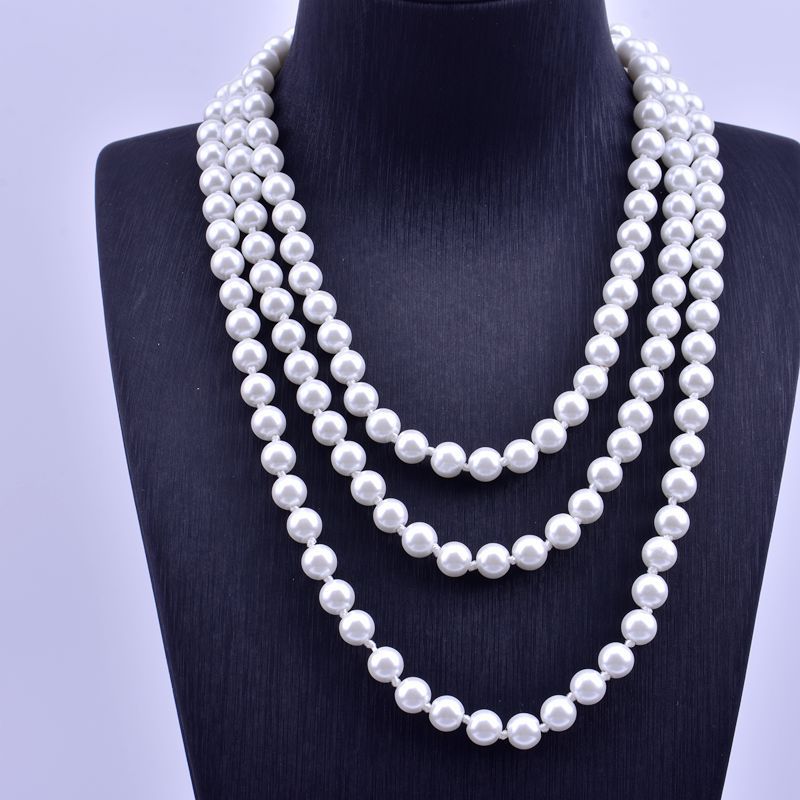 Womens Elegant Multi Layer Pearl Necklace Long