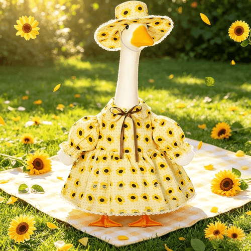 yellow sunflower print dress and hat set for 23 large porch goose cute lace trim outfit polyester garden goose costume outdoor yard decor