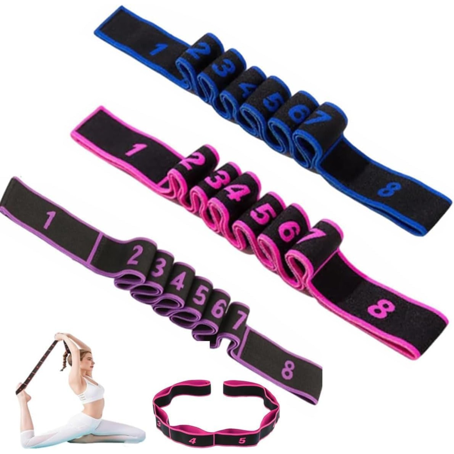TEMU 2026 Fitness 3 piezas Bandas de Resistencia con , Banda de Resistencia Fitness para Estiramiento y Yoga, Ejercicio de Tira de Moda, Bandas