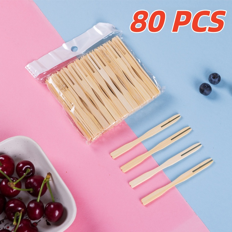 TEMU 80pcs Disposable Fruit Pick Set, Fruit Forks, Dessert Picks For Home Use With Cakes And Pastries, Clean And Hygienic, Convenient And Practical,