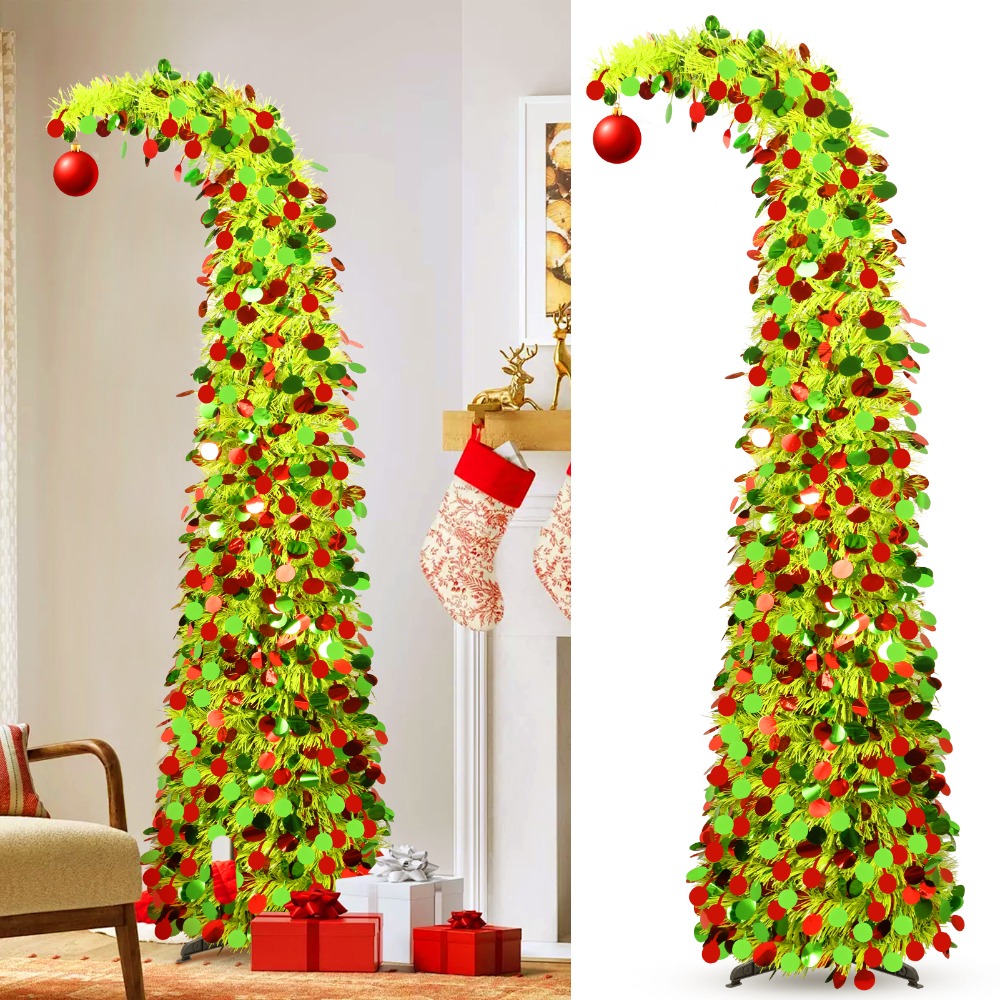 TEMU 5ft Collapsible Pencil Christmas Tree, Easy Assembly Storage, Pop Up Christmas Trees Artificial Skinny Sequined Christmas Halloween Decoration
