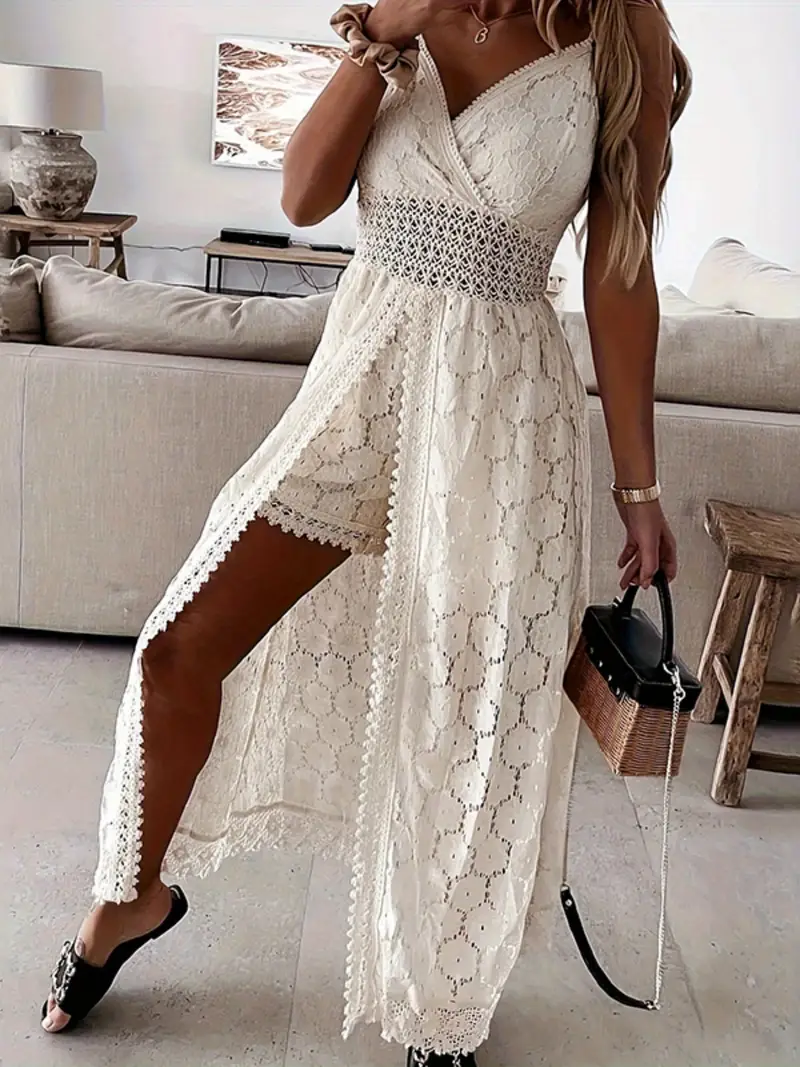 Women Lace Crochet Maxi Dress Spaghetti Strap Sheer * Festival Beach Wedding Guest Summer Dress 2026 Women Lace Crochet Maxi Dress Spaghetti Strap Sheer * Festival Beach Wedding Guest Summer Dress 2026