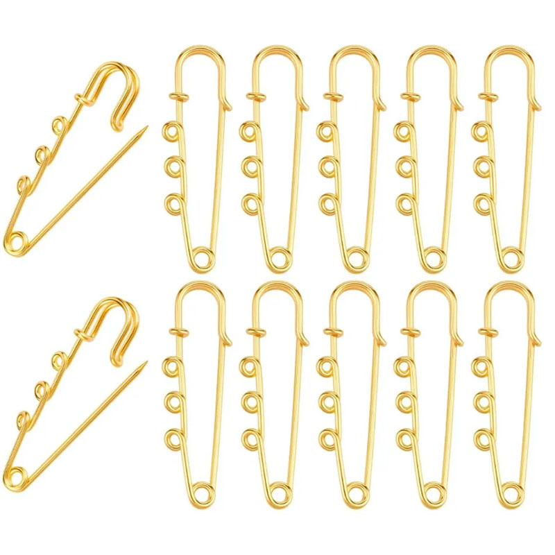TEMU 12 Heavy-duty Safety Pins, Golden Safety Pin Brooches With 3 Loops, Metal Kilt Fasteners, Decorative Brooches, Clasps, Jewelry Accessories,