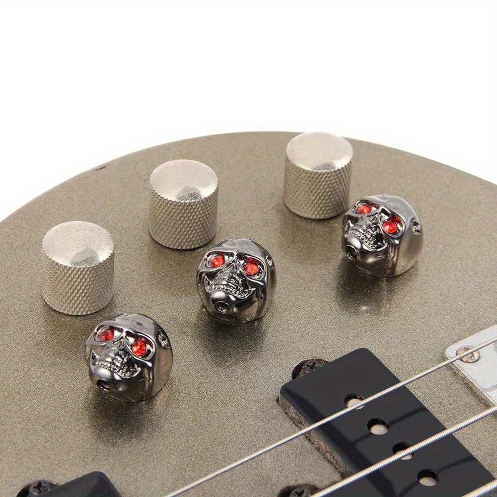 Set of 4 Skull-Shaped Metal Volume Knob Caps for Electric Guitars, Designed for Both Guitar And Bass, Featuring a Creative Color Design.