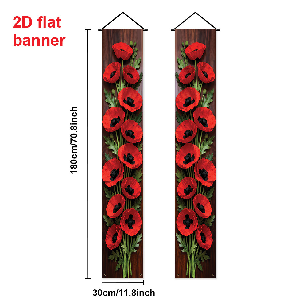 TEMU 2d Flat, 2d Flat - 2d Flat, 2d Flat - A Set Of 2 2d Flat Banners Featuring A Poppy Flower Theme, Made Of Polyester With A Vibrant Red Floral