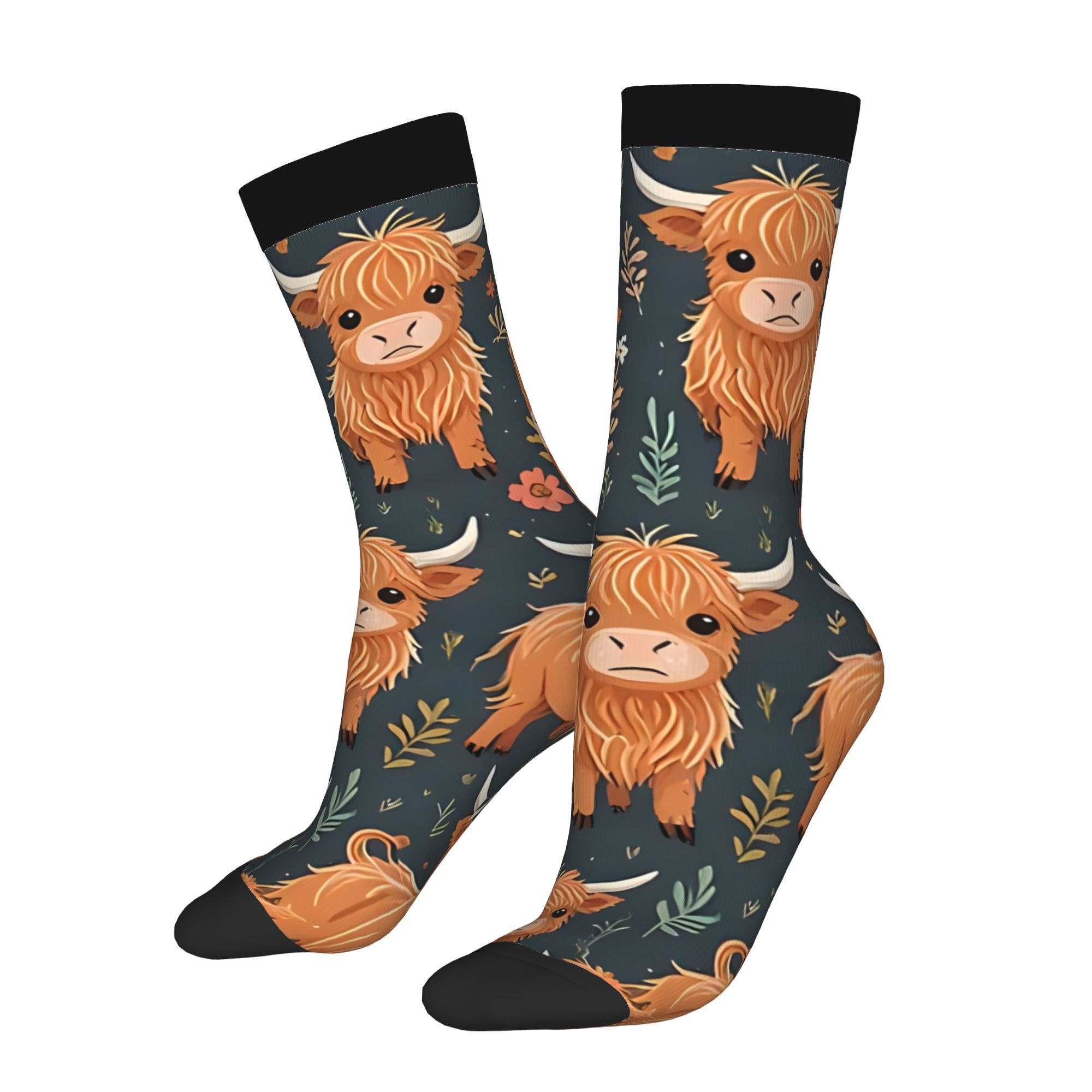 TEMU 2d Print Design Highland Cow Men's Novelty Socks Mid-calf Sock Pattern Prints