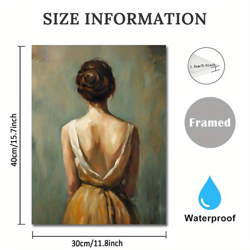 TEMU [2D Flat] 1pc Elegant Vrouw in Gele Jurk Canvas Kunst Print - 11.8x15.7 Inch, Houten Frame, Abstracte Achterkant Wanddecoratie voor Slaapkamer,