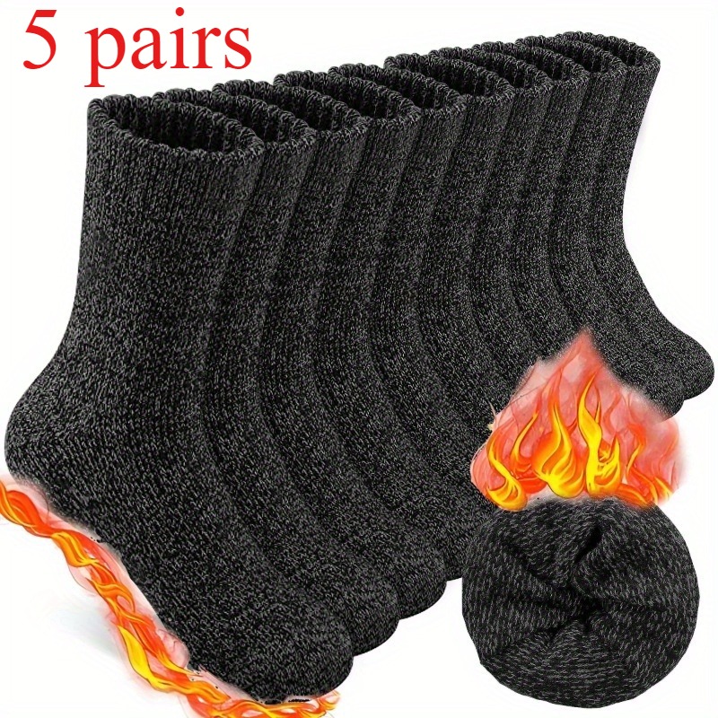 10pcs 5 pairs mens thermal socks for   weather 40 c 40 f elastic cuff for easy on off fits us sizes 7 13 eu sizes 43 46 ideal for hiking camping and winter daily wear outdoor activities   durable