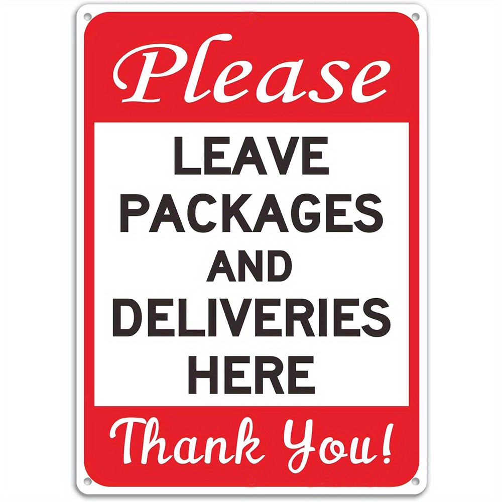 TEMU Wooden "please And Deliveries Here" Sign - Uv Resistant, Weatherproof, White Background With Red Border - Wall Hanging For Home Or Commercial
