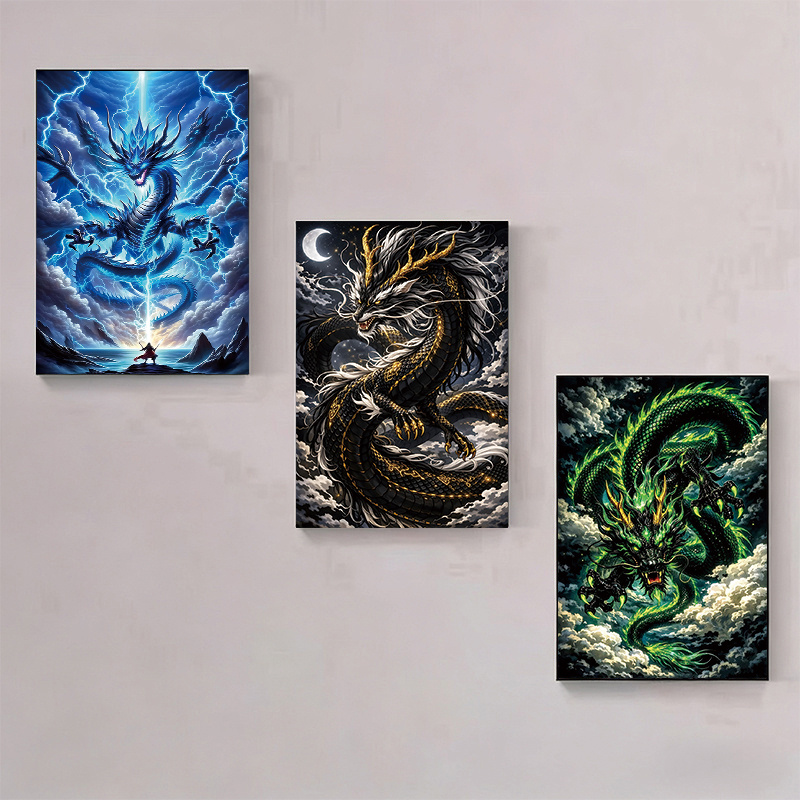 TEMU Hot -set Diamond Painting Kits, National Trend Dragon Theme Round Full Diamond, Holiday Party Home Wall Decor, Frameless 20cm X 30cm / 7.87 X