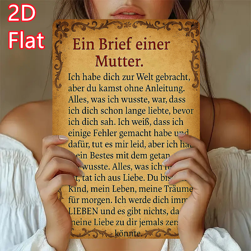 E-shop 2D-Flach, . Vintage dekorative Metall-Wanddeko „Brief von der Mutter“ – Rustikales Eisen-Schild mit deutschem Text, herzliche Botschaft der