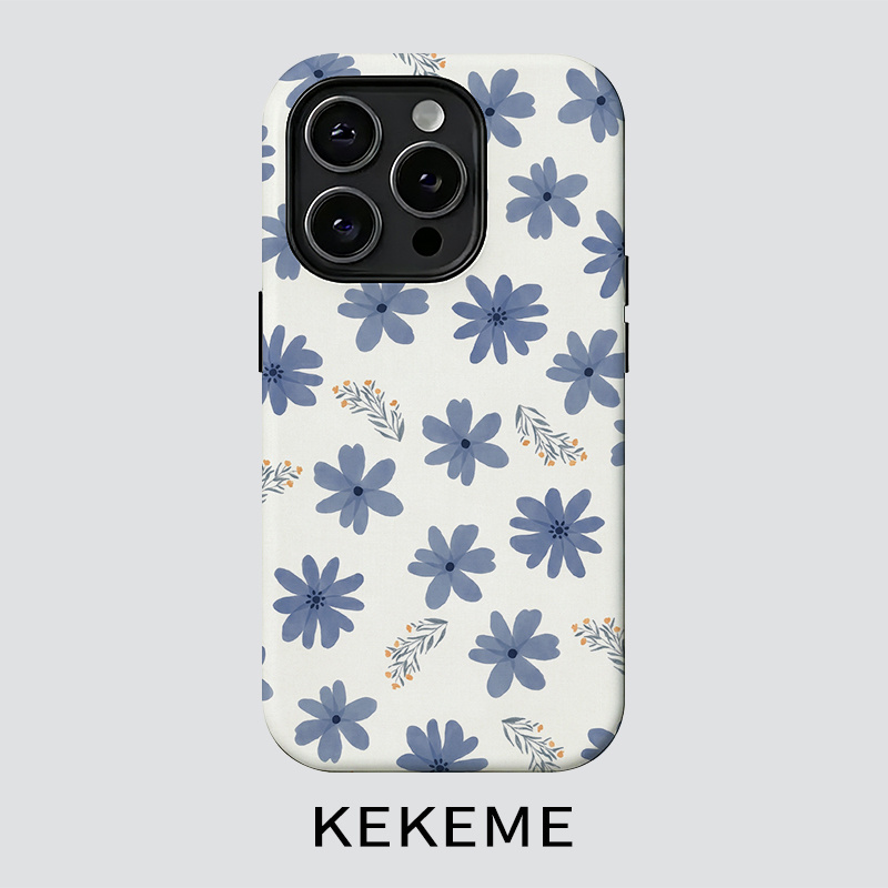 TEMU Phone Case - Blue Small Flower Film 2-in-1 Compatible For Iphone 17 16 15 14 13 12 11 Pro 15 14 Plus 17 Coverage Anti-drop Unisex Phone Case