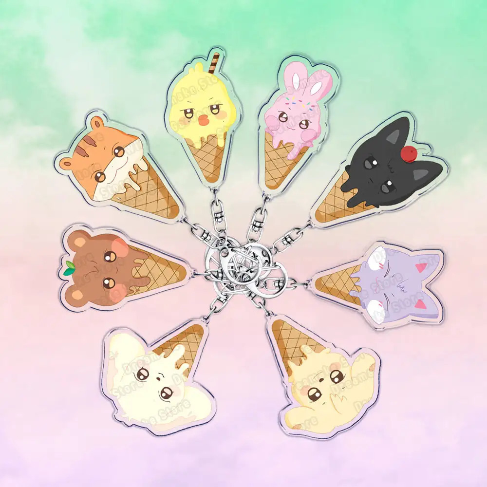 TEMU 2d Flat, 2d Flat Plane, 2d Flat Plane Anime Keychain - Cute Kpop Double-sided Acrylic Keyring, Pastel Colors Bear, Rabbit, Cat - Lightweight And
