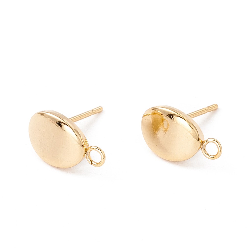 TEMU 10pcs 201 Stainless Steel Stud Earring Findings, With 304 Stainless Steel Pins And Loops, Oval, Light Golden, 12x7mm, Hole: 1.6mm, Pin: 0.7mm,
