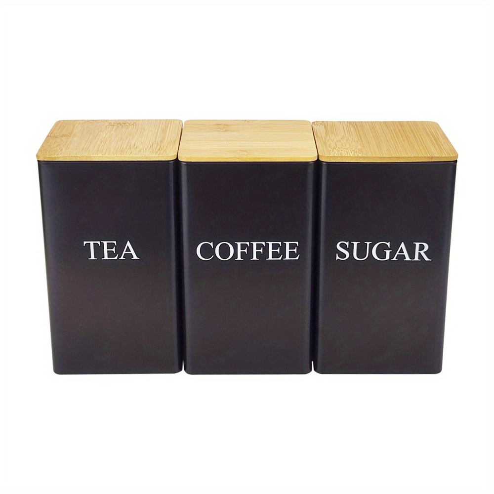 TEMU 3pcs Tea, Coffee, Sugar 3 Combination Set Storage Boxes, Can Store Tea, Coffee, , Candy, Etc., Kitchen Storage Set, With Bamboo Lid - Metal Storage Container