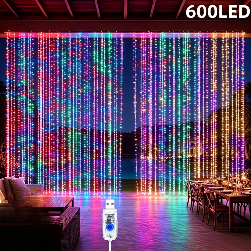 TEMU 1 Pack 600 Led Curtain Fairy String Lights, Usb Plug-in 8 Lighting , Outdoor Patio Garden Decor Lights For Wedding, Party, Halloween, Christmas