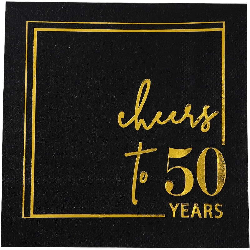 TEMU Cheers To Years Napkins - 50pk - 3-ply Birthday Napkins 5x5 Inches Disposable Party Napkins Paper Beverage Napkins Decorations Anniversary Black