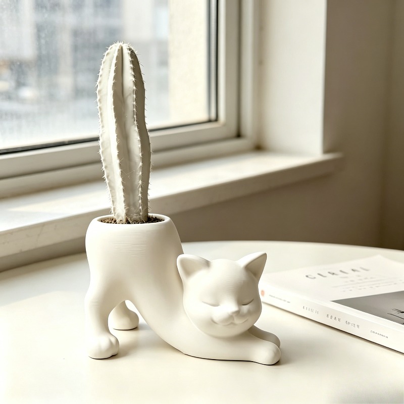 TEMU 유니크 꼬리 없는 고양이 화분, 귀여운 아기 고양이 부드러운 실내 화분, 동물 홈 화분 홀더, 새로운 분재 화분 이상적인 선물, 귀여운 책상 방 홈 데코 가드닝 선물