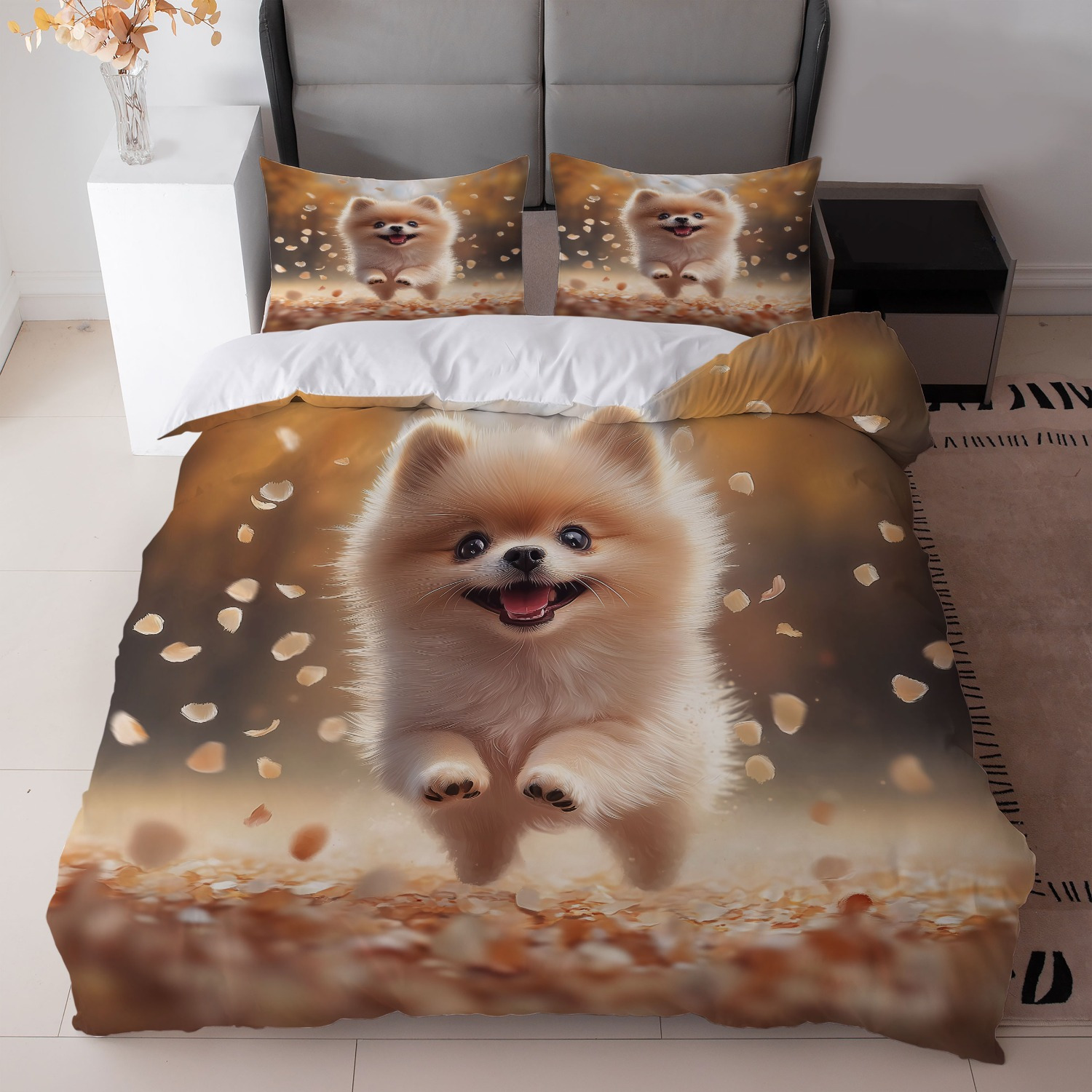 TEMU 3pcs White And Print Bedding Set (1duvet Cover   2pillowcase, Without Core) - Perfect For Dog Lovers And Cozy Bedrooms