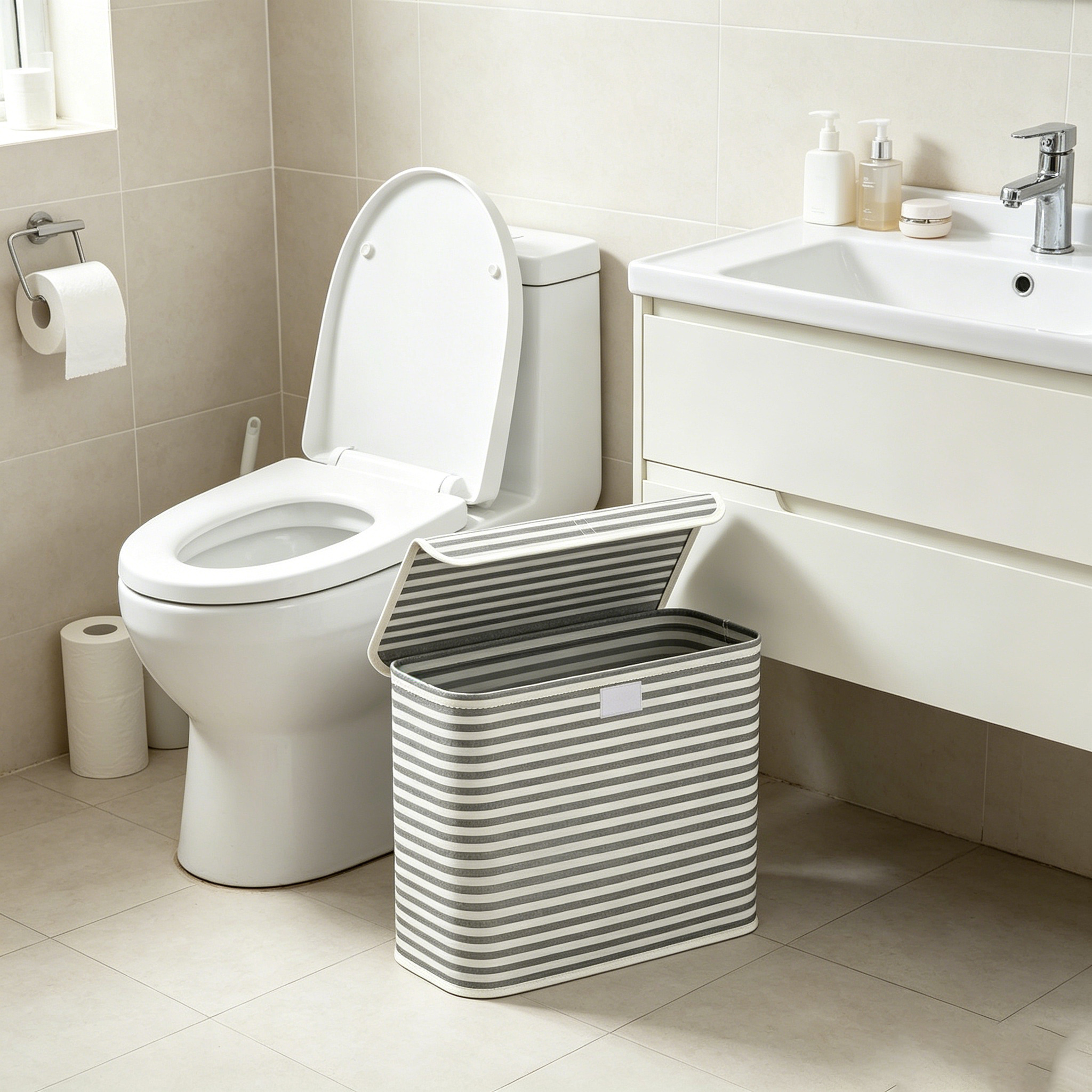 TEMU 24l Large Capacity Toilet Paper Storage, Multifunctional Paper Holder, Bathroom Accessory, Foldable Cloth Storage Basket For Tissues, Neat