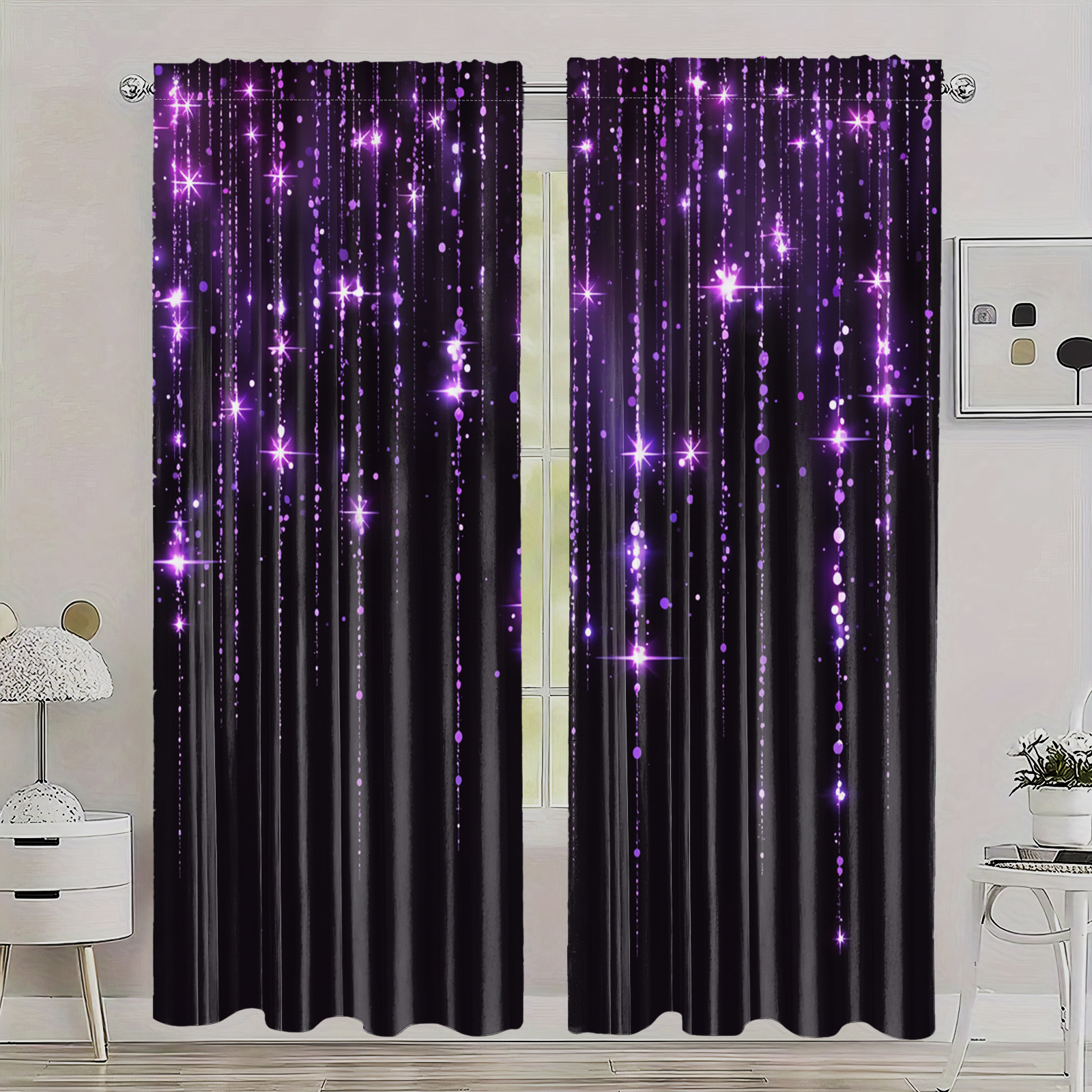 

2pcs Set Purple Semi-transparent Blackout Curtains - Rod Pocket Room, Bedroom, Office - Vintage Style Home Decor