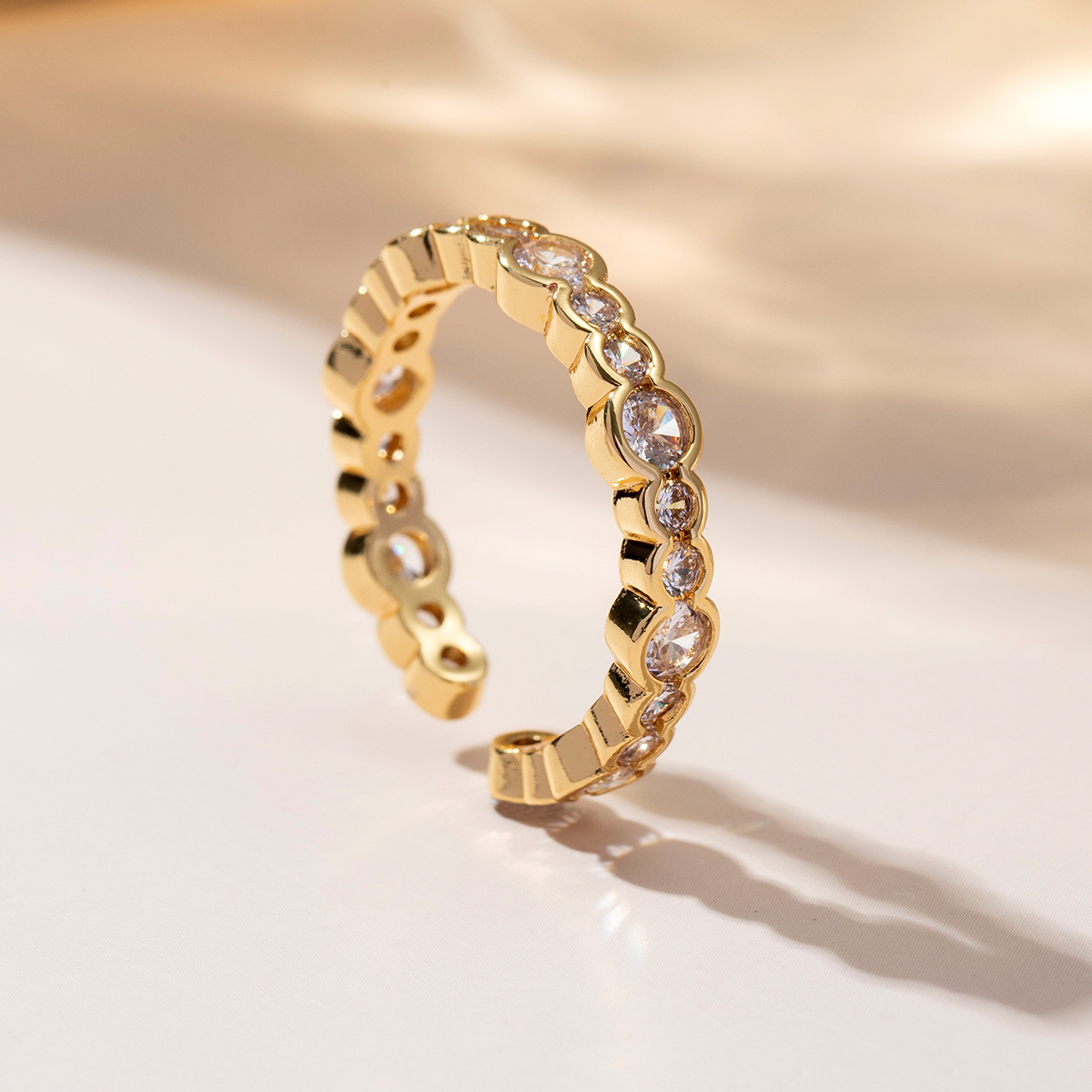 Adjustable Open Ring with Clear Cubic Synthetic Zirconia, Y2K Style