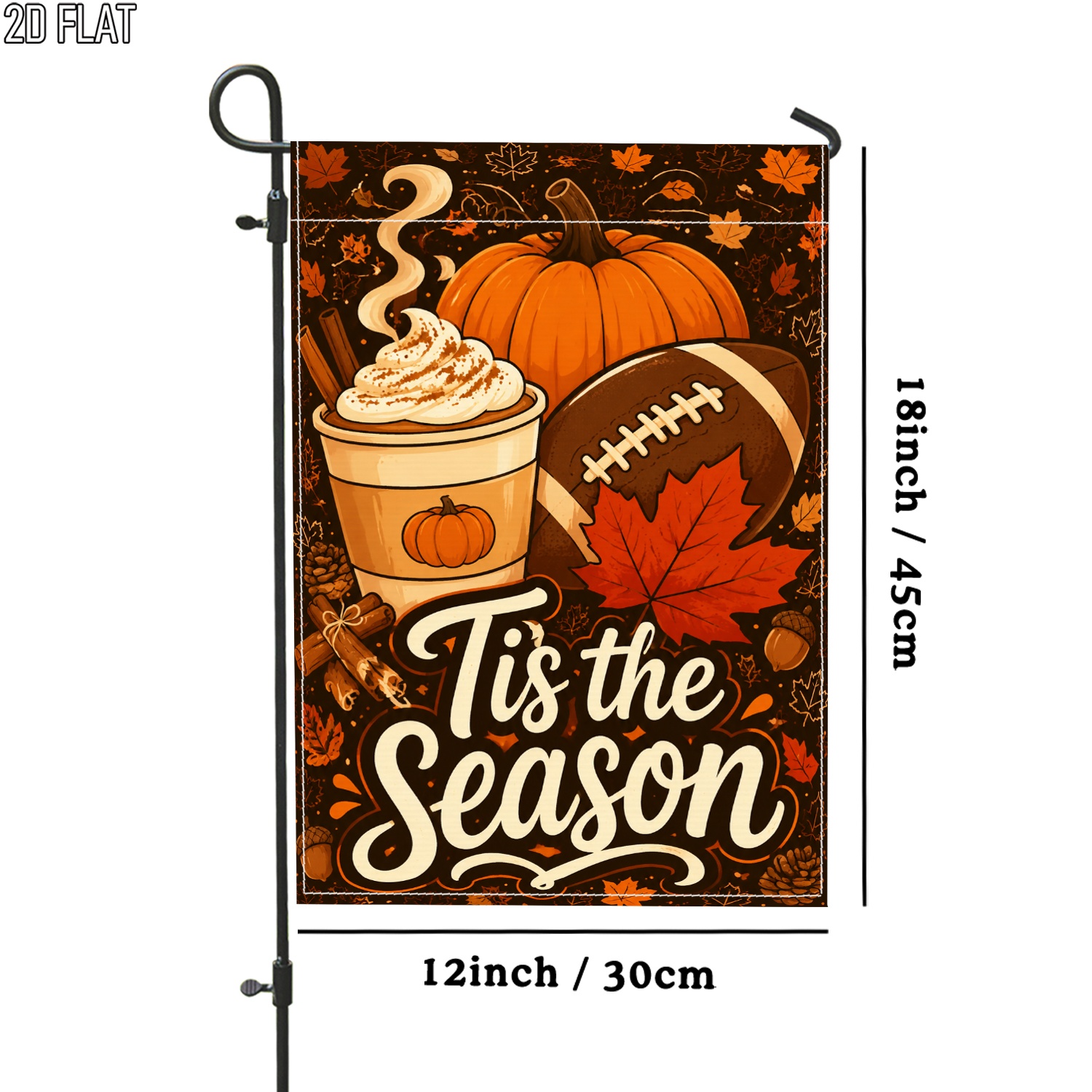 TEMU 2d Flat - 2d Flat - 2d Flat 1pc Outdoor Garden Flag Autumn Football Maple Leaf Double-sided Flag Porch Decoration For Garden Outside Yard