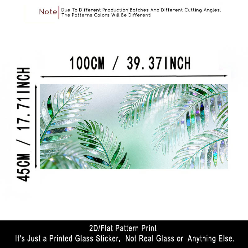 TEMU 2d Flat - 2d Flat - A 2d/flat Privacy Window Film Featuring Pattern Of Green Leaves And Palm Leaves, Made Of Pvc For Decorative Static Cling.