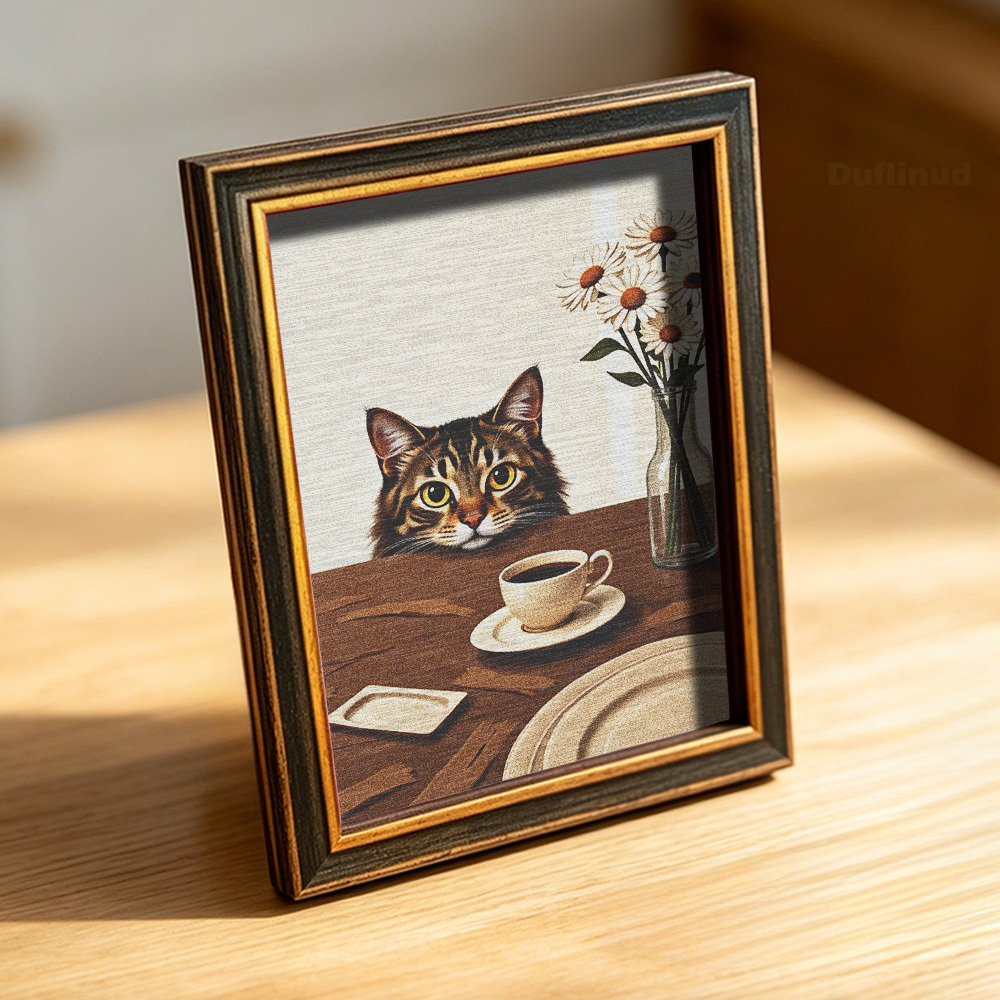 TEMU Aimant de réfrigérateur DUFLINUD Chat tigré avec chatons qui jettent un coup d'œil - Mini décoration en bois, décoration de porte, cadeau de