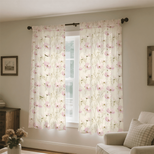 2pcs cream white floral curtains machine washable polyester semi sheer floral curtains for living room cottagecore decor flower curtains for bedroom living room kitchen home decor