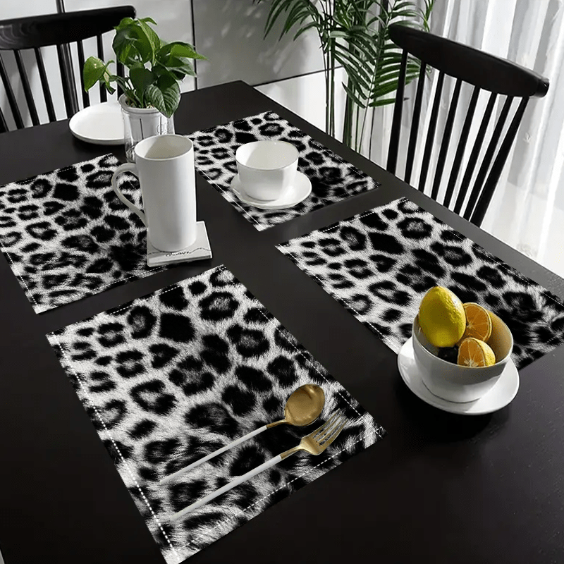 

4pcs Placemat Tablecloth, Animal Fur Pattern Non-slip Linen Placemat, Premium Pattern Print, Home Party Decoration, Machine Washable 100% Linen Tablecloth