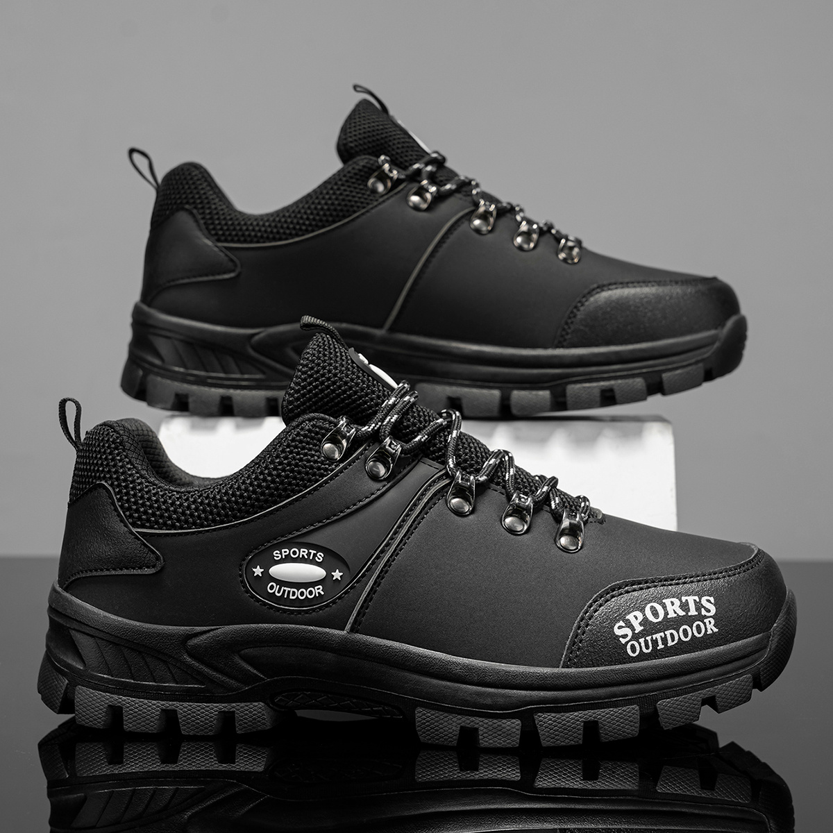 Image of Men's Hiking & Climbing Shoes | Anti-slip Traction, Breathable Mesh & Pu Upper, Ergonomic Arch Support, Cushioned Insole - Large Size - , Camping, Outdoor Sports - Lace-up Closure, Round Toe