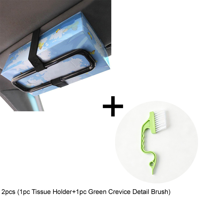TEMU 2pcs (1pc Tissue Holder And 1pc Green Crevice Detail Brush) Universal Car Tissue Holder: Keep Your Napkins And Paper Towels Mounted To Your Sun