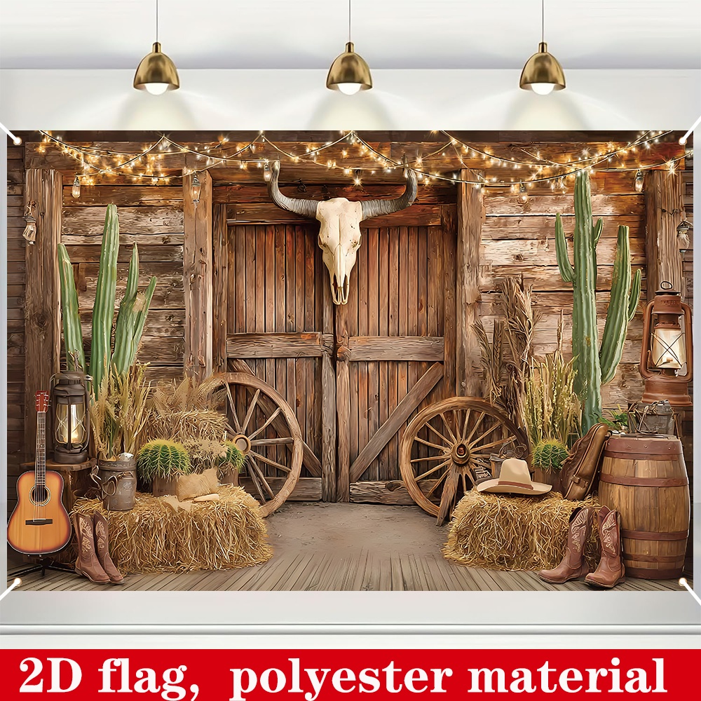 TEMU 2d Flat, 2d Flat - 2d Flat, 2d Flat - 2d Flag Banner, Single Piece Western-themed Party Backdrop Featuring A Cowboy Design, Ideal For Wild West