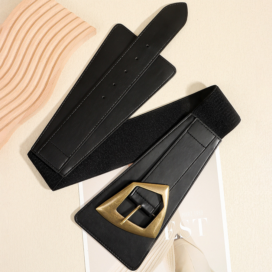 TEMU Vintage And Elegant Elastic Waist Belt For Women, Black Fashionable Decorative Belt, With Dresses, Coats, Sweaters, Shirts And Suits, Wide Belt