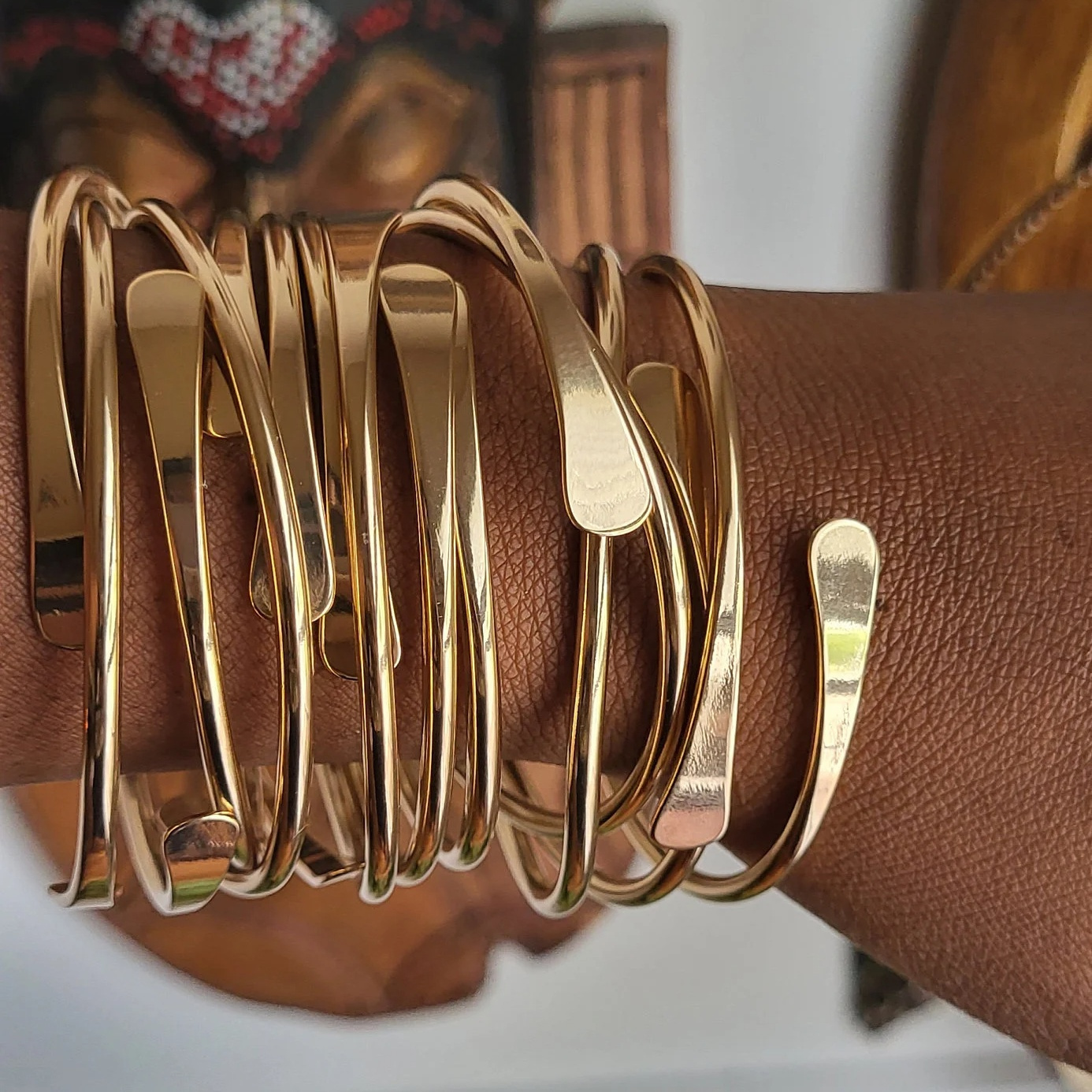 

6pcs Vintage Copper Cuff Bracelet Set - Adjustable & Stackable, Sleek For & Gift-