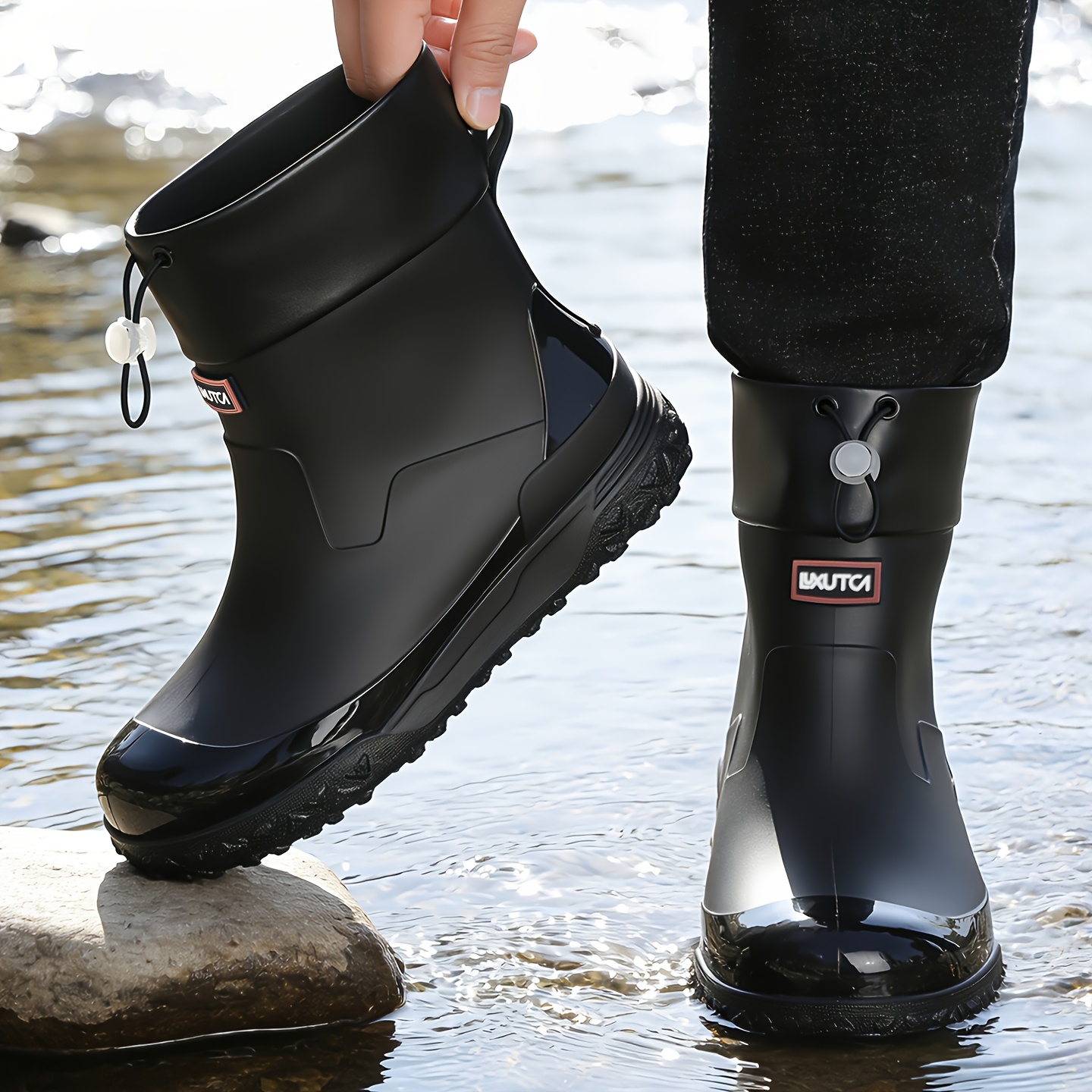 mens waterproof short rain boots lightweight breathable ankle boots round toe short shaft design anti slip sole for gardening daily   and outdoor sports   water shoes for wet terrain and casual daily wear