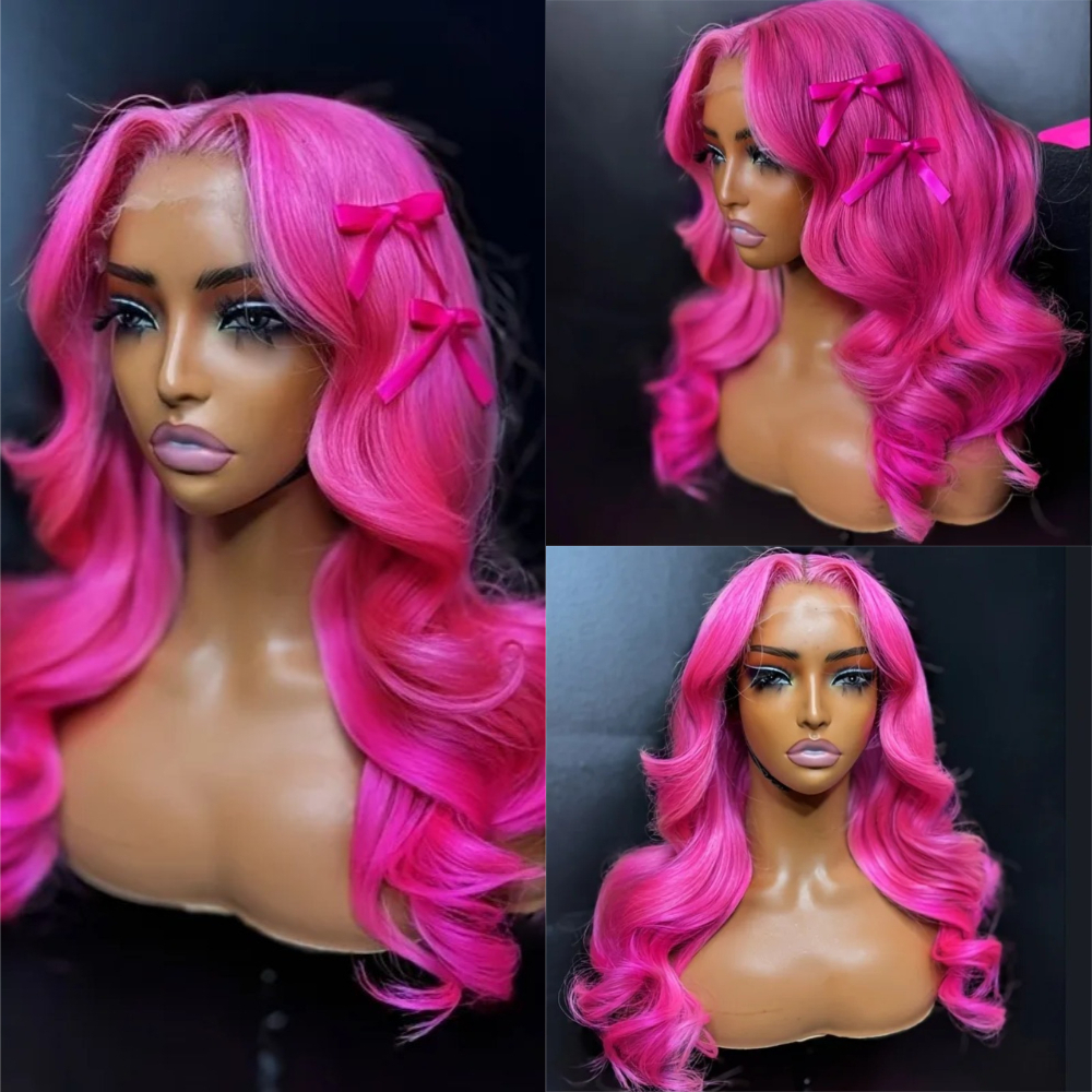 TEMU Hot Pink Body Wave Wig 13x4 Body Wave Wig Lace Front Wigs Red Glueless Heat Resistant Fiber Hair 28 Inch Long Curly Wig Synthetic Lace Front Wig